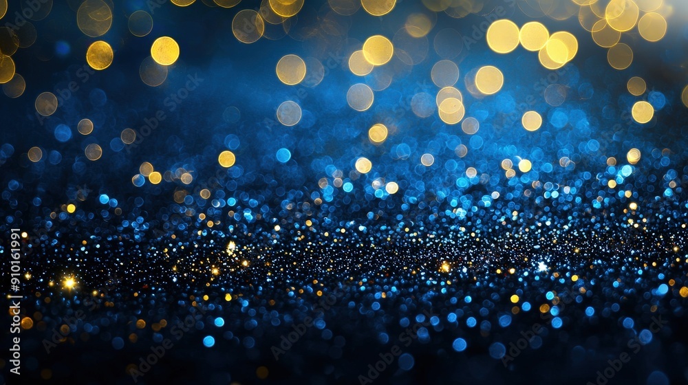 Aufkleber a stunning array of blue shimmering particles illuminated by soft golden bokeh lights creates a cele