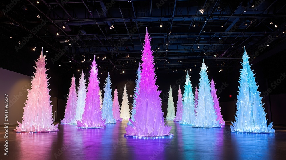 Aufkleber a collection of brightly lit trees in various colors creates a vibrant atmosphere in a contemporary 