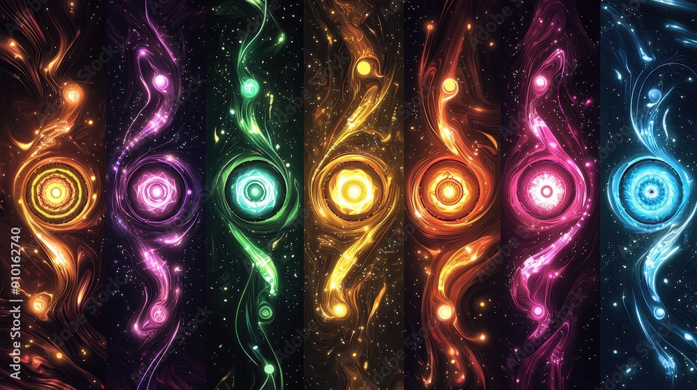 Aufkleber A vibrant display of swirling cosmic energy flows, showcasing an array of colors and patterns that depict dynamic movement through space