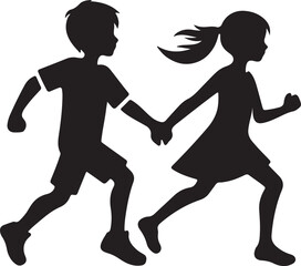 Stylish Boy and Girl Running Silhouettes in Vector Art