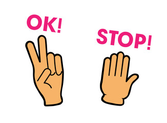 ok. stop. Up hand. Gesture. Set of empty templates background. Vector illustrations for websites, posters, promotional .