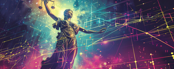 abstract image of the goddess of justice On a bright background. smooth, interconnected lines that form a dynamic, changing pattern. concept of justice and law. banner, place for text.