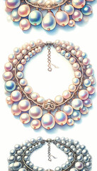 Fototapeta premium pearl necklace isolated on white background, watercolor illustration 