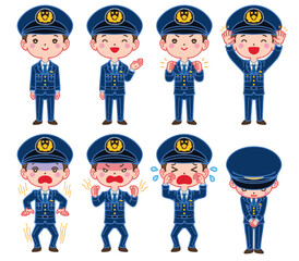 色々なポーズ、表情・警察官・男性