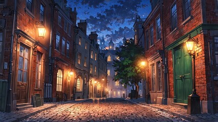 victorian streets oldfashioned streets with cobbleston flat anime