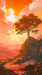 sunset in the fantasy mountains