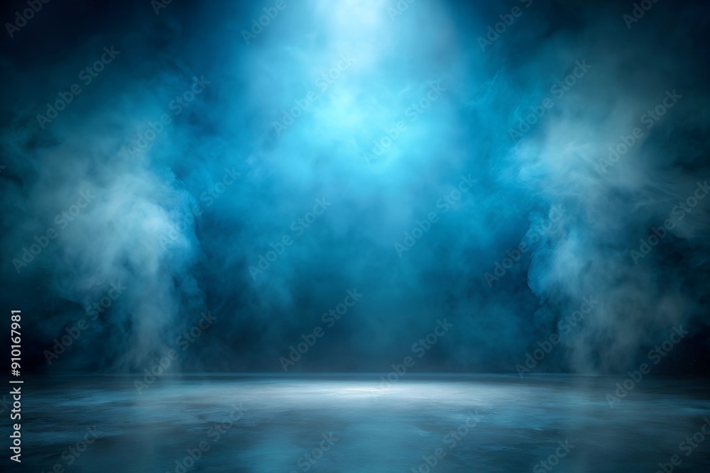 Wall mural dark blue abstract background with cyclorama style in misty atmosphere, creating an opulent setting 