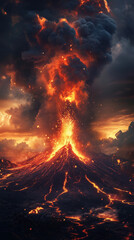 volcano fire eruption in the sky