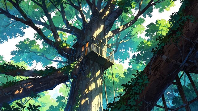 forest canopy high canopy of a dense forest with hangi flat anime