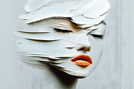 Visage de femme se confondant avec des traces de peinture