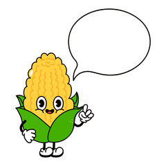 Cute funny Corn with an inscription character.Vector hand drawn traditional cartoon vintage,retro, kawaii character illustration icon. Isolated white background. Corn character