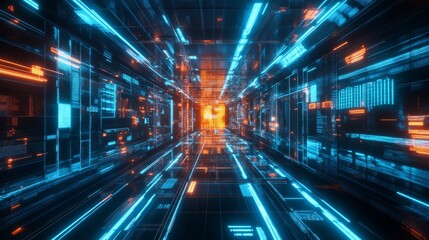 Fototapeta premium Virtual tech grid with glowing pathways