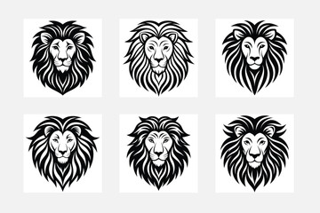 Unique lion logo silhouette white background artwork set
