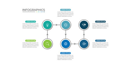 Modern infographic template. Creative circle element design with marketing icons. Business concept with 6 options