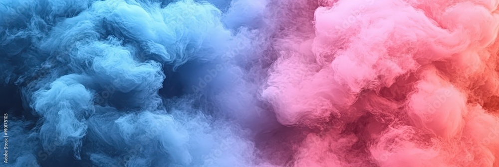 Poster Dynamic swirls of blue and pink smoke merge together, creating an intriguing and vibrant abstract composition