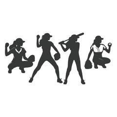 Baseball player silhouettes set in different poses. Baseball icons vector. Man Throwing Ball Silhouette. Baseball Player Silhouette. baseball player, vector isolated illustration. Baseball batter.