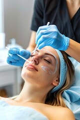 Close-Up of Woman's Facial Procedure, Skincare Specialist Performing Facial Treatment