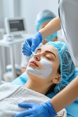 Naklejka premium Woman Receiving Professional Facial Treatment