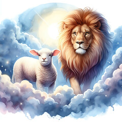 Jesus, the lion, the lamb of God. Digital watercolor painting	