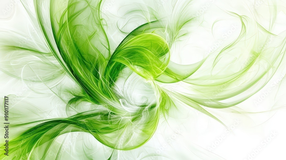 Poster Delicate green swirls intertwine gracefully, adding a sense of motion and fluidity against a light backdrop