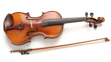 Violin and Bow on White Background
