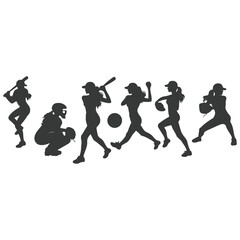 Baseball player silhouettes set in different poses. Baseball icons vector. Man Throwing Ball Silhouette. Baseball Player Silhouette. baseball player, vector isolated illustration. Baseball batter.