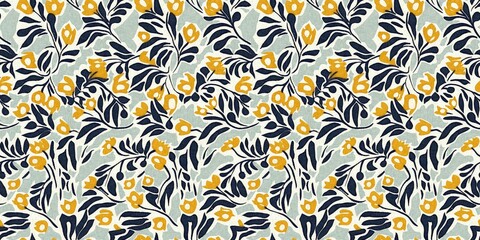 Modern printed fabric flower block print pattern with linen texture effect. Stylized boho dark floral for chic fashion background motif border design.