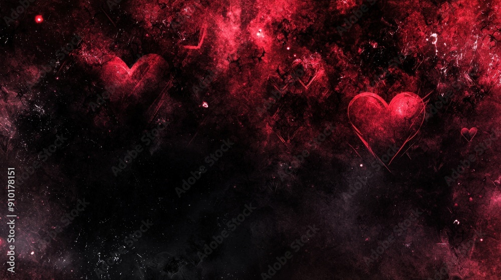 Aufkleber swirling patterns of red hearts emerge from a dark, textured background, creating an atmosphere fill