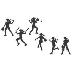 Baseball player silhouettes set in different poses. Baseball icons vector. Man Throwing Ball Silhouette. Baseball Player Silhouette. baseball player, vector isolated illustration. Baseball batter.