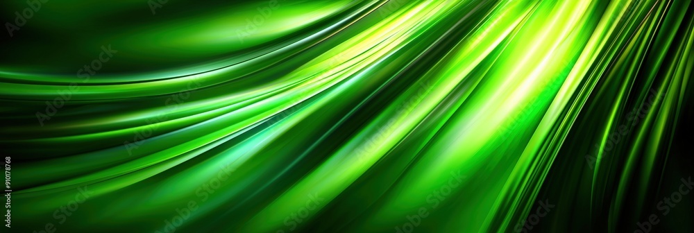 Poster flowing green fabric creates a sense of motion and elegance, illuminated by soft light in a tranquil