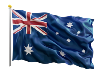 Australia flag waving over transparent