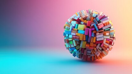 Obraz premium A 3D globe made of colorful books floating in space. The books represent diverse cultures and languages, highlighting the global aspect of literacy. The background is a soft gradient, allowing for