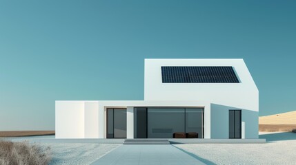Stylish minimal 3D render of a sleek white house with copy space