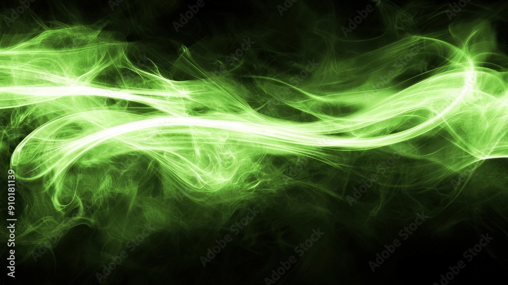 Poster green smoke elegantly dances and intertwines against a dark backdrop, forming mesmerizing abstract p