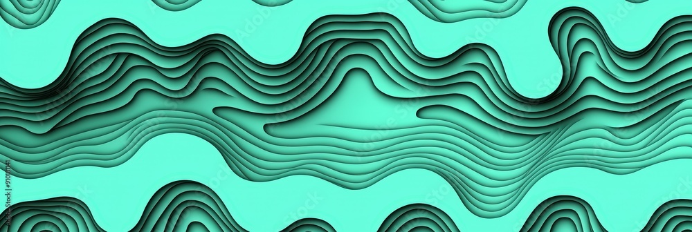 Poster curved lines ripple across a soft green surface, creating an abstract pattern that conveys depth and