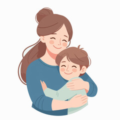 mother holds her son with care and love. Happy Mothers Day concept with mom and small boy. Vector illustration