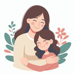 mother holds her son with care and love. Happy Mothers Day concept with mom and small boy. Vector illustration