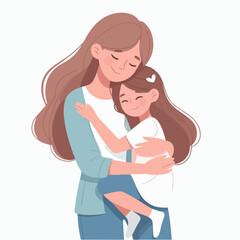 mother holds her son with care and love. Happy Mothers Day concept with mom and small boy. Vector illustration