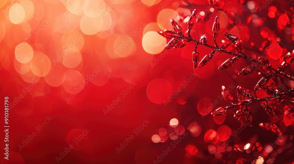 Poster a vibrant red branch sparkles against a soft, glowing bokeh background, creating a festive atmospher