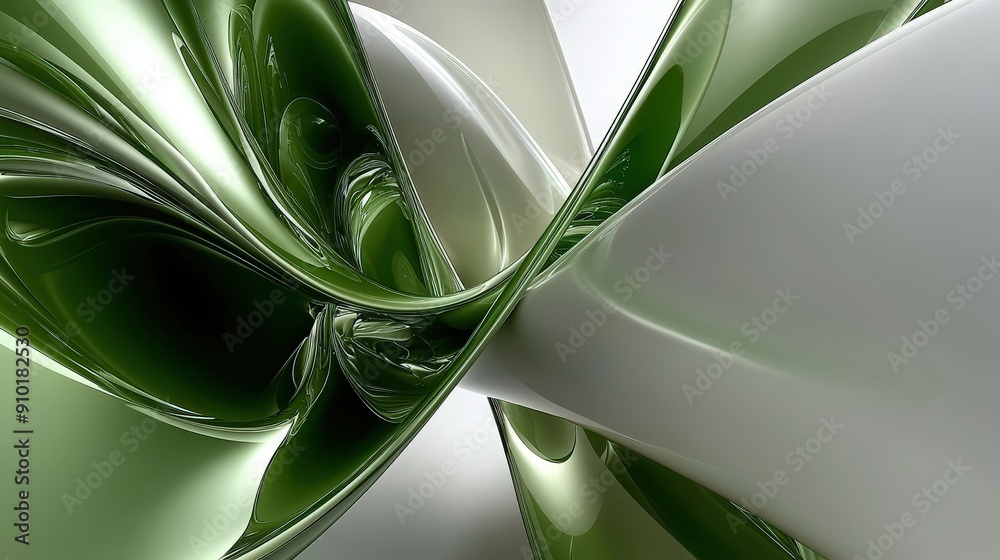 Poster A captivating design features swirling green and white forms intermingling, creating depth and movement with a glossy finish