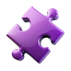 Obraz premium 3D glossy purple puzzle piece with a smooth and shiny surface, representing connection and problem-solving. Isolated on transparent background, png.