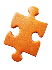 Fototapeta premium An orange textured puzzle piece with a rough surface, representing connection and problem-solving. Isolated on transparent background, png.