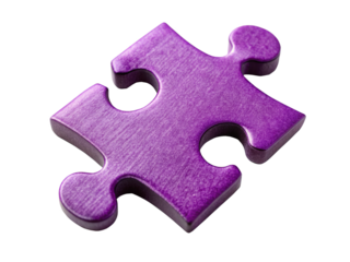 A textured purple puzzle piece with a matte surface, representing connection and problem-solving. Isolated on transparent background, png.