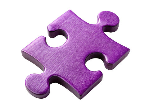 A textured purple puzzle piece with a matte surface, representing connection and problem-solving. Isolated on transparent background, png.