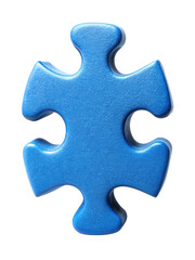 Obraz premium A blue textured puzzle piece with a rough surface, representing connection and problem-solving. Isolated on transparent background, png.
