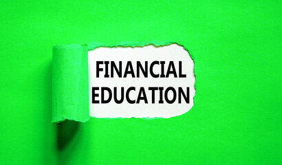 Financial education symbol. Concept words Financial education on beautiful white paper. Beautiful green paper background. Business Financial education concept. Copy space.