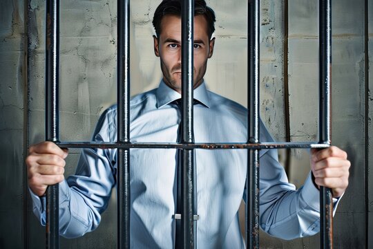 Man in Suit Imprisoned, Businessman Behind Bars