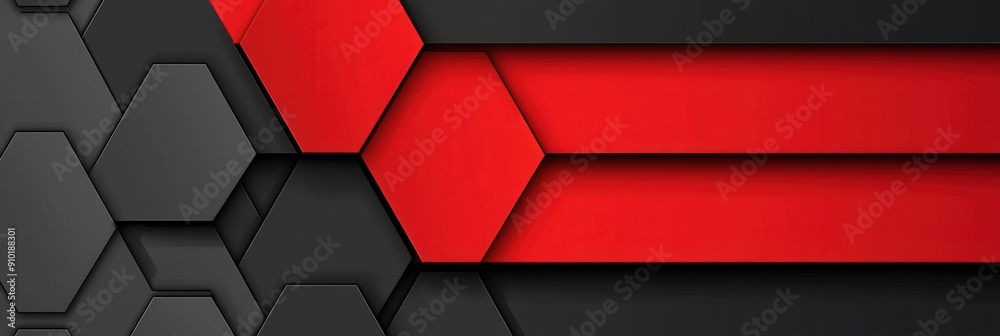 Aufkleber a vibrant arrangement of red hexagons interspersed with black forms creates a modern and striking vi
