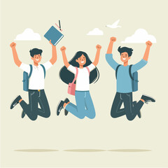Happy people jumping celebrating victory. Flat cartoon characters illustration