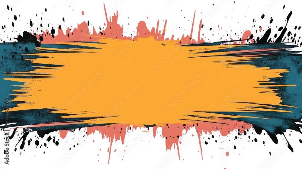 Poster Bright, energetic brush strokes create a striking abstract composition with bold colors on a clean white canvas
